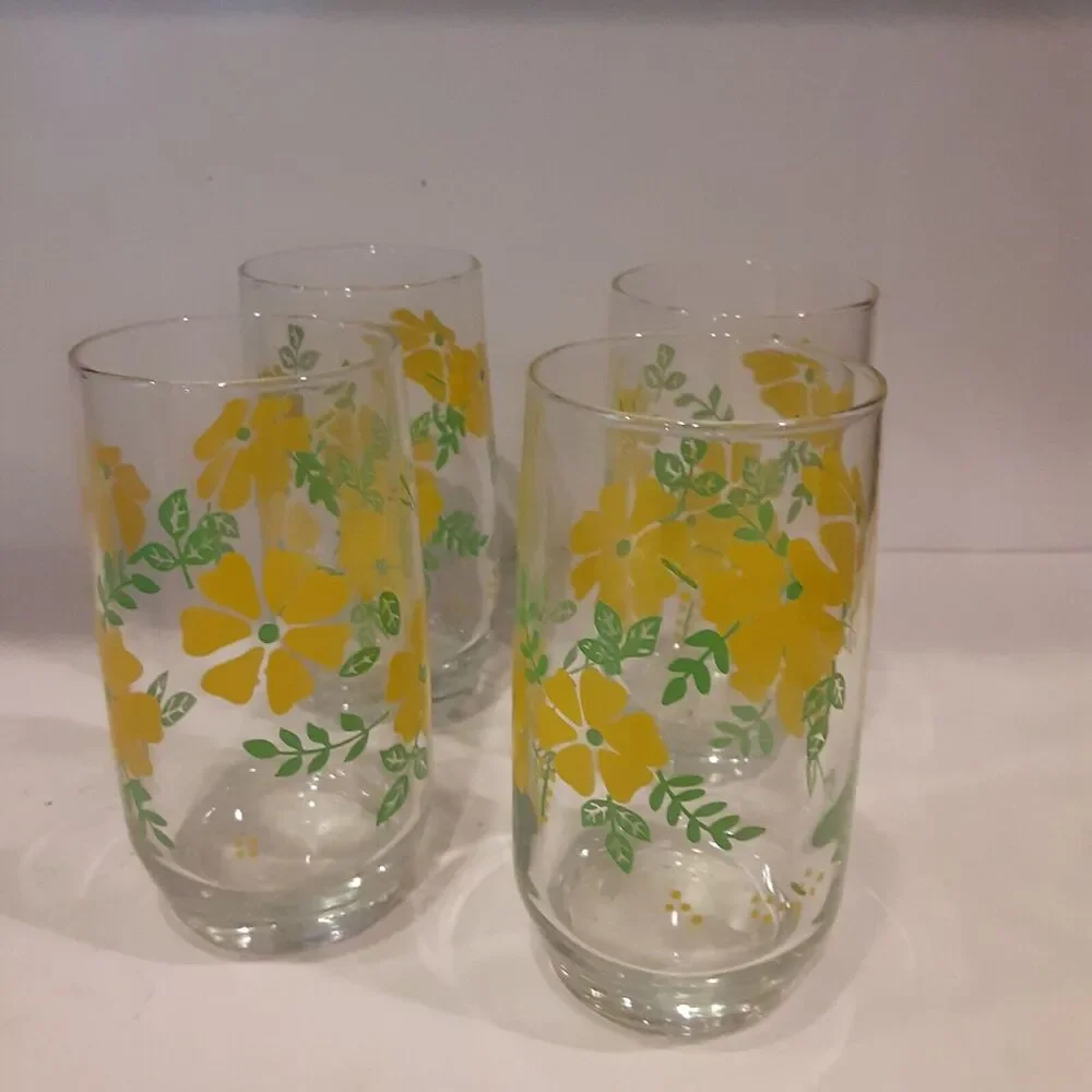 Vintage Cristaleria 12oz Beverage Glasses Floral Pattern 1984 NOTE